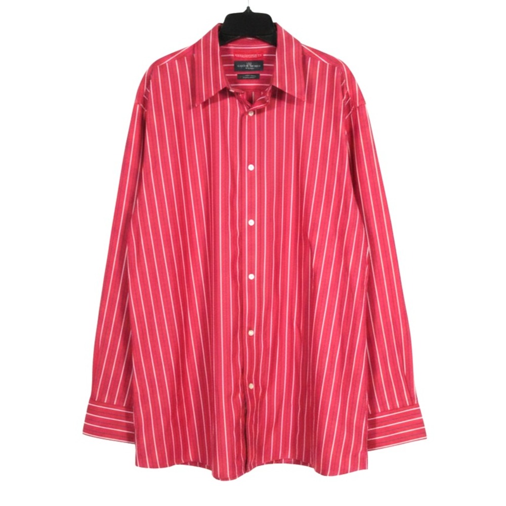 ENYCE CLOTHING CO. Men's RED w/WHITE & BLUE STRIPES Button-Up TWILL Shirt Sz XXL